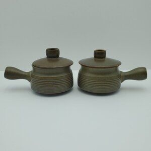 Denby Langley Sherwood Stick Handle Soup Bowls Lidded Chili Chowder Crocks